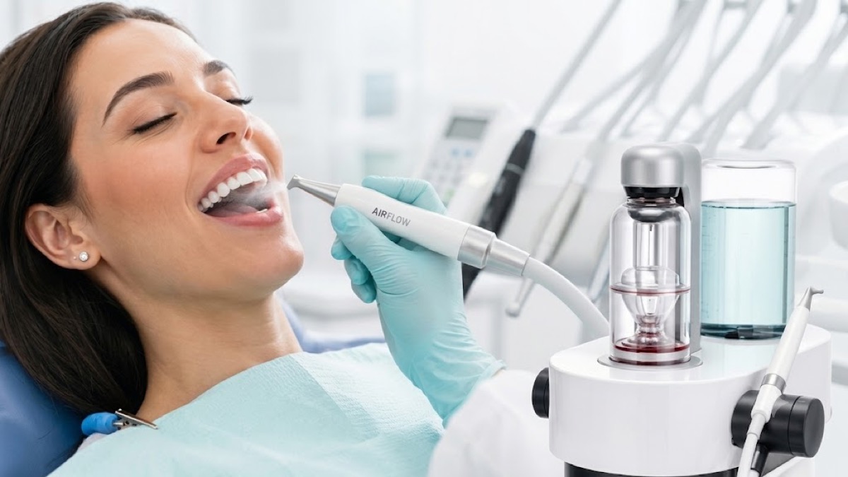 Professional EMS Airflow cleaning at Bridge Dental London Bridge - gentle stain and plaque removal for a fresh, healthy smile