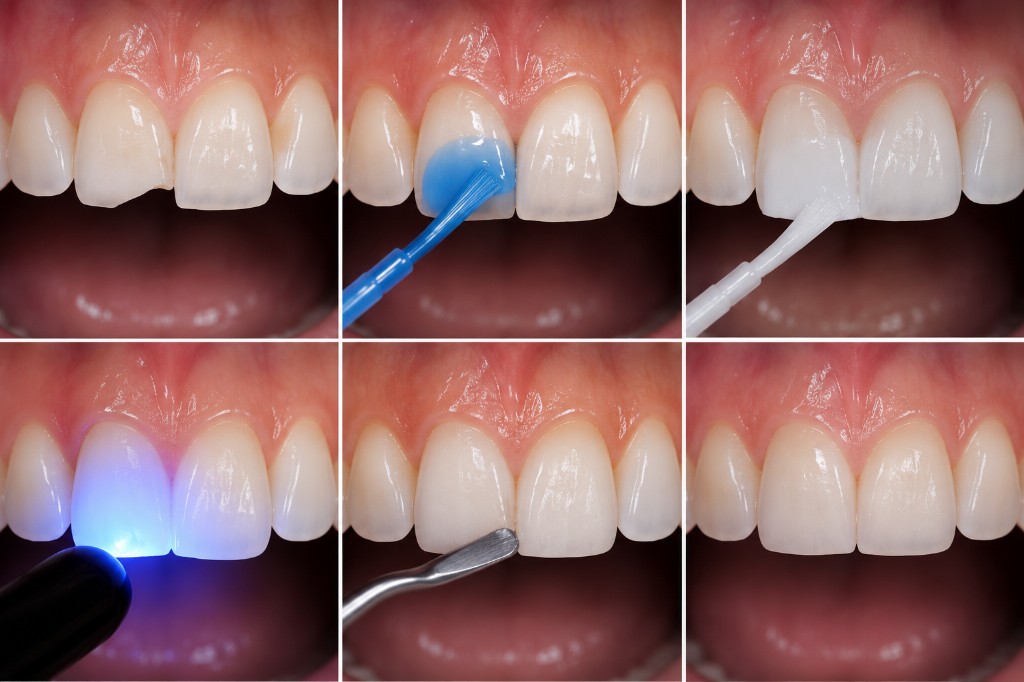 Step-by-step composite bonding treatment on front teeth