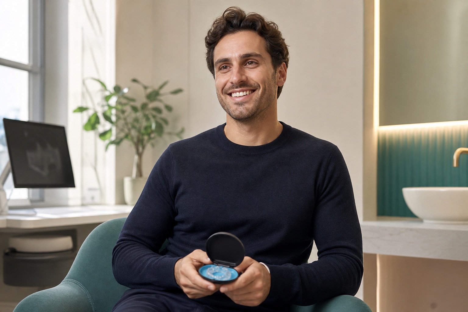 Patient smiling confidently during Invisalign treatment